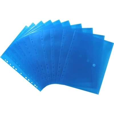 Abbildung von EXXO by HFP 35326 Dokumententaschen Sammelmappen Sichttaschen A4 transparent blau Dokumentenmappe zum Abheften mit EURO Lochung, Abheftrand, Klappe und Klettverschluss 10 Stück, 310 x 235 mm