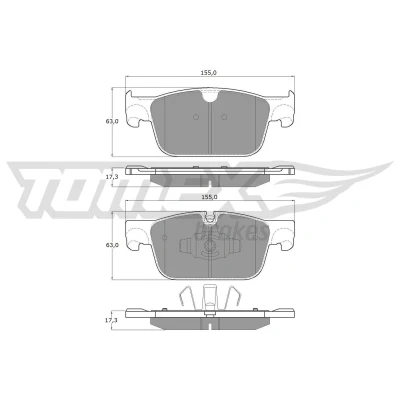 Abbildung von TOMEX brakes TX 18 86 Bremsbelagsatz Vorderachse für Verschleißwarnanzeiger vorbereitet VOLVO: XC60 II, V90 II Kombi, V60