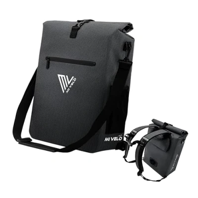 Abbildung von MIVELO Fahrradtasche für Gepäckträger 3in1 Gepäckträgertasche Rucksack Umhängetasche 100% wasserdicht und PVC frei Tasche Fahrrad mit herausnehmbarer Laptoptasche (Schwarz Reflektierend)