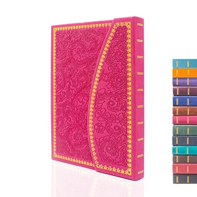 Abbildung von VICTORIA&#039;S JOURNALS Magnet Tagebuch, geschnitztes Vintage Notizbuch aus Kunstleder, Hardcover, pers?nliches linierte Seiten, Lesezeichen, 20,3 x 14,4 cm