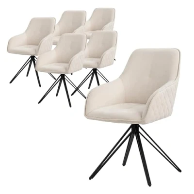 Abbildung von ML DESIGN Stuhl Esszimmerstuhl aus Textil Webstoff mit Metallbeine, 360 drehbar (6 St), Polsterstuhl Rücken &amp; Armlehne Creme Küchenstuhl Wohnzimmerstuhl
