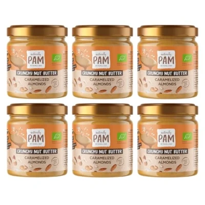 Abbildung von Naturally Pam Crunchy Nut Butter Bio Mandel Erdnuss Mus Caramelized Almonds 6 x 200g