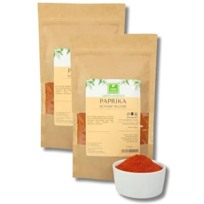 Abbildung von Paprika Gewürz rosenscharf 500g (2*250g) von der Grünen Essenz gemahlenes Paprikapulver scharfes Paprikagewürz Pulver scharf das für aromatische Geschmackserlebnisse (500 Gramm)