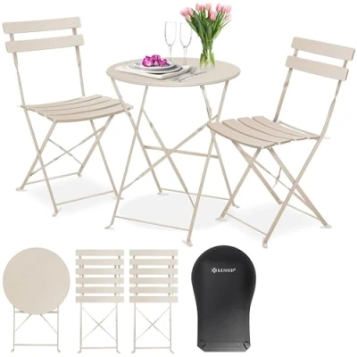 Abbildung von KESSER® Bistroset 3 teilig Bistrotisch 2 klappbare Stühle Balkonset Balkonmöbel Klapp Möbel Gartenset Sitzgarnitur Gartengarnitur Gartenmöbel Sitzgruppe Metall Gartentisch mit Abdeckung Cappuccino