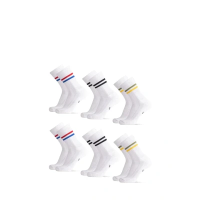 Abbildung von DANISH ENDURANCE Retro Tennissocken aus Bio Baumwolle 6 Paar, Sneaker Socken, Mehrfarbig (2xSchwarze Streifen, 2xGrün/Gelbe 2xRot/Blaue Streifen) 35 38