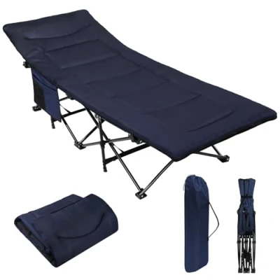 Abbildung von ALPIDEX Campingbett Feldbett bis 200 kg Seitentasche Bequem Auflage Weich Gepolstert Klappbar Faltbar Gästebett Liege Camping Garten, Farbe:Blue