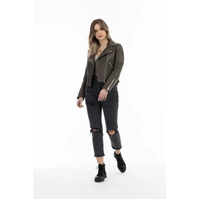 Abbildung von Dreimaster Lederjacke, Damen, Größe: 38, Taupe
