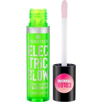 Abbildung von essence ELECTRIC GLOW COLOUR CHANGING LIP &amp; CHEEK OIL, Rouge, Transparent, pflegend, Expressergebnis, farbanpassend, vegan, ohne Alkohol, Parabene, Mikroplastikpartikel, 1er Pack (4.4ml)