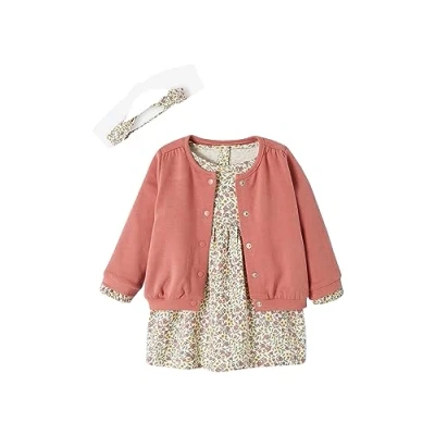 Abbildung von VERTBAUDET Mädchen Baby Set: Kleid, Strickjacke &amp; Haarband senfgelb+wollweiß geblümt 71