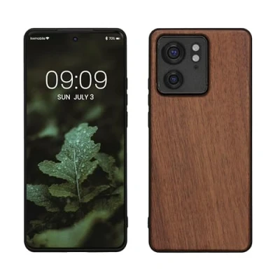 Abbildung von kwmobile Hülle kompatibel mit Motorola Edge 40 Holz Case stoßfestes Handy Cover TPU Handyhülle in Dunkelbraun