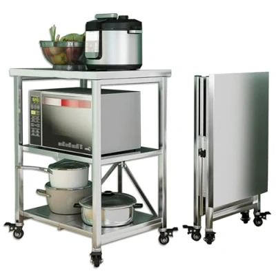 Abbildung von Servierwagen Edelstahl, 3 Böden klappbarer Transportwagen Lagerregal Regalwagen Küchenwagen Rollwagen mit Rollen, Allzweckwagen für Restaurant Hotel Schule Haushaltswagen (Größe : 60X45X80CM)