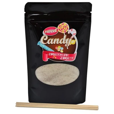 Abbildung von Hopser Food Fun Aromazucker Farbzucker für Zuckerwatte, Zuckerwattemaschinen, Popcorn, Dekorieren, (200 g mit 10 Stäben g, Karamell)
