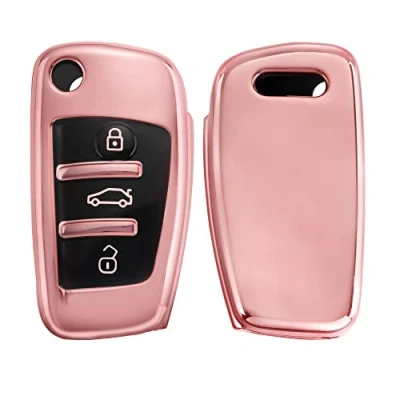 Abbildung von kwmobile Autoschlüssel Hülle kompatibel mit Audi 3 Tasten Klappschlüssel Schlüsselhülle Silikon Cover Hochglanz Rosegold