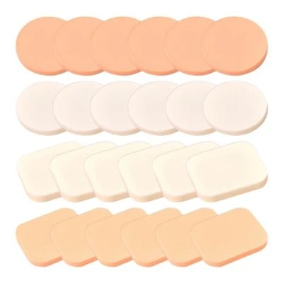 Abbildung von 24 Stück Make up Schwämme, Runde Puderquaste, Quadratische Nasser Und Trockener Schwamm, Geeignet Für Bb Creme, Puder, Grundierung (Weiß + Hautfarbe)