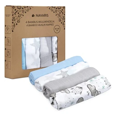 Abbildung von Navaris Spucktuch Baby Mullwindel Set 4x Mulltuch zum Stillen Pucken Wickeln 80x80cm, (1 tlg)