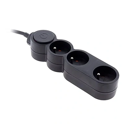 Abbildung von 3 Fach Steckdosenleiste 16A 2P+T mit Schalter und extraflachem Stecker Schwarz HO5VV F 3G1 1,5m Kabel