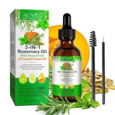 Abbildung von ALIVER Haaröl 3 in 1 Rosmarinöl Ätherisches Pfefferminzöl Kürbiskernöl, tlg., mit und Kürbiskernöl 60 ml