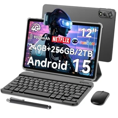 Abbildung von Blackview Mega2 Android 15 Tablet 12 Zoll mit Tastatur, 24GB RAM+256GB ROM, 2K FHD Großes Display Gaming Tablet, Dual 4G LTE+5G WiFi,Octa Core T615, 9000 mAh Akuu, WideVine L1,Dual Kamera,Face ID,GPS