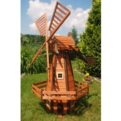 Abbildung von DSH DEKO SHOP HANNUSCH Gartenfigur Garten Windmühle aus Holz Höhe 1,65 Meter