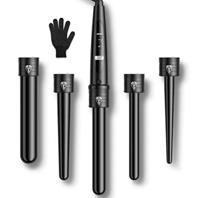 Abbildung von Lockenstab 5 in 1 LCD Keramikbeschichtung Multifunktions Austauschbare Welleneisen mit Handschuhe Lockenwickler Kit ET W301