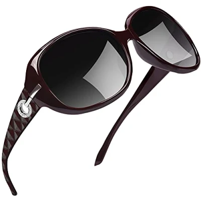 Abbildung von Joopin Große Sonnenbrillen Damen Polarisiert UV400 und Klassische Sonnenbrille Elegant Trendy Vintage Brille mit XL Übergroßer Rahmen (Weinrot)