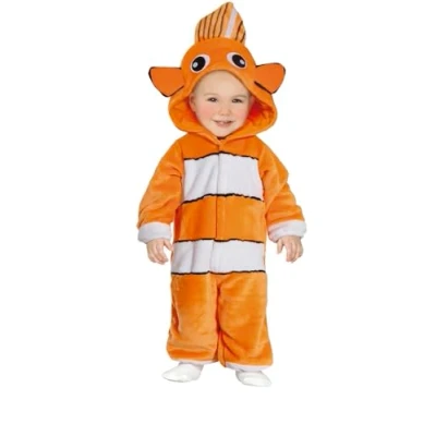 Abbildung von FIESTAS GUIRCA Anemonenfisch Baby Kostüm Orangeweiß gestreifter Fisch Overall mit Kapuze für Babys von 12 18 Monaten