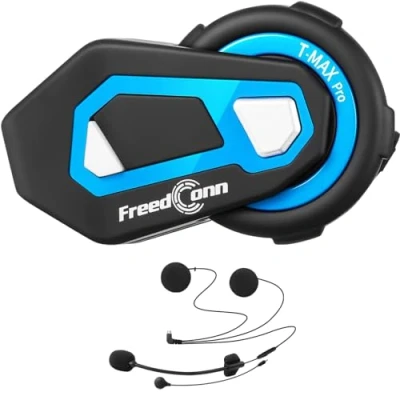 Abbildung von FreedConn Motorrad Intercom für 6 Fahrer Gruppe Intercom, T Max Pro Helm Bluetooth Headset Skifahren mit Musik Sharing 570 mAh (1000m Reichweite, Wasserdicht, FM Radio, Voice Prompt