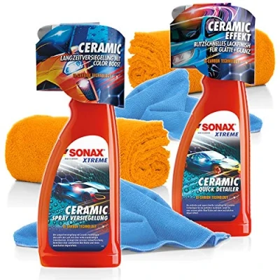 Abbildung von detailmate SONAX Xtreme Ceramic Versiegelung &amp; Detailer Set: SprayVersiegelung 750ml + QuickDetailer 2 Mikrofasertücher 320GSM 550GSM