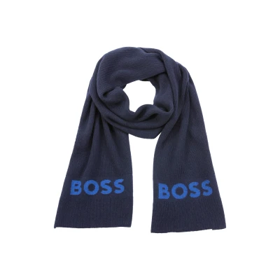Abbildung von BOSS Strickschal Elio_Scarf, aus Rippenstrick, Jaquard Logo