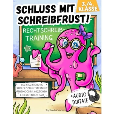Abbildung von Schluss mit Schreibfrust! 3./4. Klasse Rechtschreibtraining + Audio Diktate: Rechtschreibung spielerisch meistern Geheimcodes, Abzeichen &amp; Tilda Tintenfisch