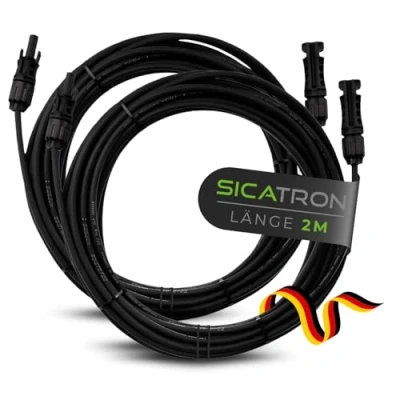 Abbildung von SICATRON Solarkabel mit Stecker I 2x2 MC4 Verlängerungskabel inkl. H1Z2Z2 K Solarleitung kupferverzinntem PV Kabel Wetter &amp; UV beständig
