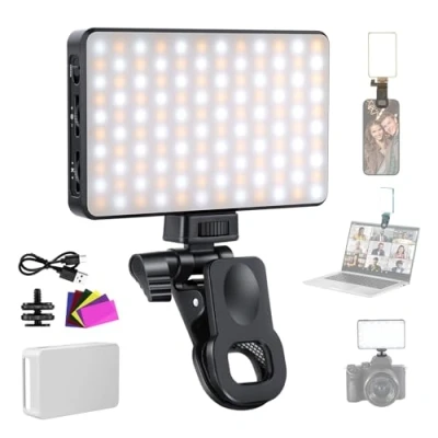 Abbildung von NEEWER Basics LED Handy Selfie Licht, wiederaufladbares 25009000K Ansteck Fülllicht, Farbfilme/Diffusor/3000mAh, CRI95+ dimmbare Konferenz Light kompatibel mit iPhone Kamera Laptop Zoom Anrufe BL120B