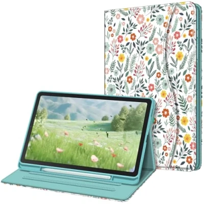 Abbildung von Fintie Schutzhülle für Samsung Galaxy Tab S6 Lite 10,4 Zoll (26,4 cm) 2024/2022/2020 mit S Stifthalter, Multi Winkel Ansicht, weiche TPU Rückseite Tasche, Auto Wake/Sleep, Frühlingsblüte
