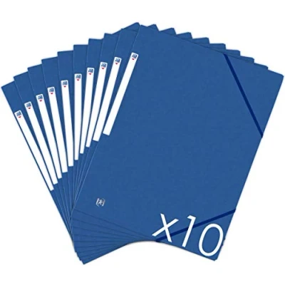 Abbildung von Oxford Topfile+ Dokumentenmappe, 3 Klappen, DIN A4, mit Gummibandverschluss, Blau, 10 Stück