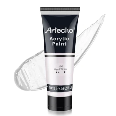 Abbildung von Artecho Acrylfarbe Perlweiß 120 ml, Wasserfest und Lichtecht, Schnell Trocknend, für Leinwand, Holz, Stoff, Handwerk, Leder Stein.