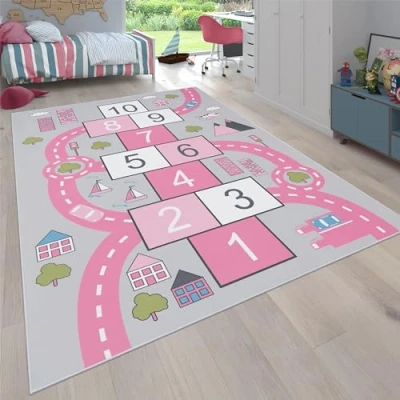 Abbildung von Paco Home Kinderteppich &quot;Bino 569&quot;, rechteckig, 4 mm Höhe, Kurzflor, Straßen Spiel Teppich &amp; Motiv Hüpfkästchen &quot;Himmel Hölle&quot;