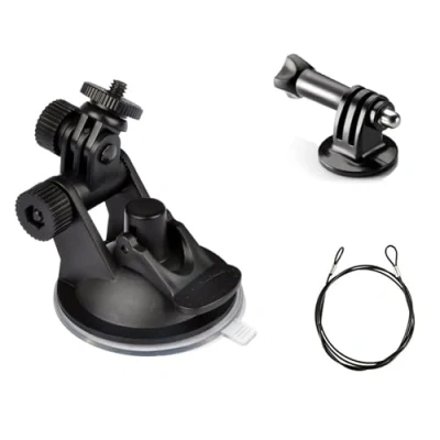 Abbildung von ShipeeKin Kfz Auto Saugnapf Halterung mit 1/4 20 Gewindekopf und 60cm Edelstahl Schlüsselband für alle Gopro Heros, GPS, GeekPro, SJCAM,Xiaomi Yi, 4K, Insta360 and Mikro SLR usw.