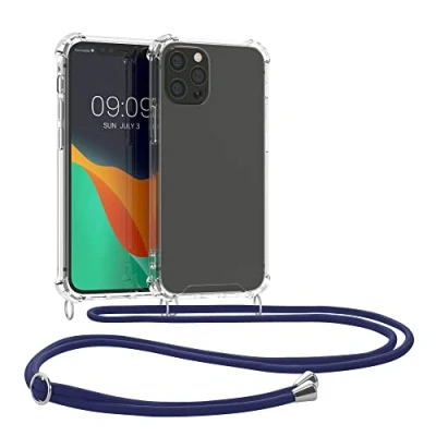 Abbildung von kwmobile Necklace Case kompatibel mit Apple iPhone 12 Pro Max Hülle Silikon Cover Handykette Band Handyhülle Blau Transparent