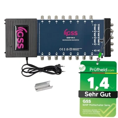 Abbildung von GSS Multischalter 9/16 für 16 Teilnehmer &amp; 2 Satelliten inkl. Aufdrehhilfe Quad oder Quattro LNB geeignet Regelbare Terestrik 22Khz integriertes stromspar Netzteil Multiswitch