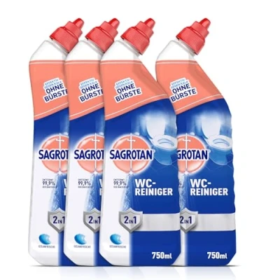 Abbildung von Sagrotan WC Reiniger Ozeanfrische 2in1 Reinigungsmittel mit Antischmutzfilm für langanhaltende Frische 4 x 750 ml