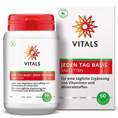 Abbildung von Vitals v Tabletten 60 vegane Tabletten. Vitamine &amp; Mineralien Basisergänzung für Jugendliche junge Erwachsene ohne Zusatzstoffe.