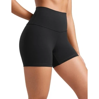 Abbildung von CRZ Yoga Womens Kurze Sporthose Laufshorts Sommer Radlerhose High Waist Fitness Shorts ButterLuxe 10cm Schwarz 40