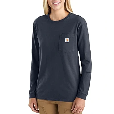 Abbildung von Carhartt Damen Loose Fit, schweres, langärmliges Pocket T Shirt , Marineblau, M
