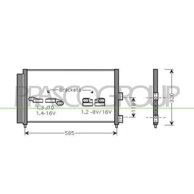 Abbildung von PRASCO FT133C006 Klimakondensator mit Trockner 15 Aluminium 584 FIAT: Punto II Schrägheck, Doblo I Kombi, Idea, LANCIA: Musa, Ypsilon