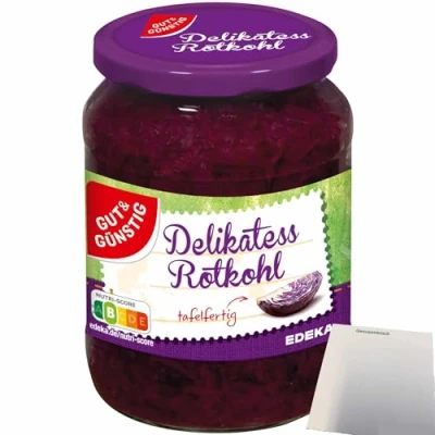 Abbildung von Gut&amp;Günstig Delikatess Rotkohl tafelfertig erntefrisch verarbeitet (680g Glas) + usy Block