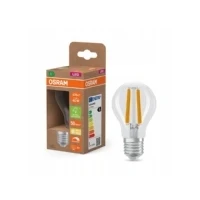 Abbildung von OSRAM Energy Class LED Lampe in klassischer Kolbenform, 2.2 W / 470 lm, EEK A, warmweißes Licht (2700 K), CRI 80, aus klarfarbenem bleifreiem Glas, E27 Sockel, IP20, 60 mm Durchmesser, dimmbar.