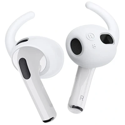 Abbildung von elago 4 Paar Ersatz Ohrhakenabdeckungen Kompatibel mit Airpods 3 [Zusätzlicher Aufbewahrungsbeutel] Anti Rutsch Ergonomische Ohrstöpsel, 2 Kleine, Größe (Nachtglühen Blau)