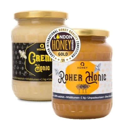 Abbildung von Reiner roher Honig aus Europa 100% natürlich, ethnisch, 1 kg Ungefiltert, nicht erwärmt, mit hoher Konzentration an Proteinmineralien und natürlichen Säuren. ohne Zucker.