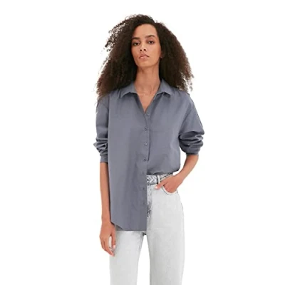 Abbildung von TRENDYOL Damen Verlieren Passhemd Shirt, Anthracite, 34 EU