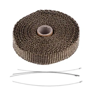 Abbildung von Akozon Hitzeschutzband Auspuffband Auspuffummantelung Exhaust Heat Wrap 5m Auto Motorrad Isolierband mit 4 Edelstahl Kabelbindern (Brown)